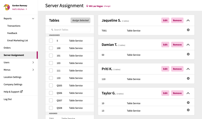 Server Assignment View